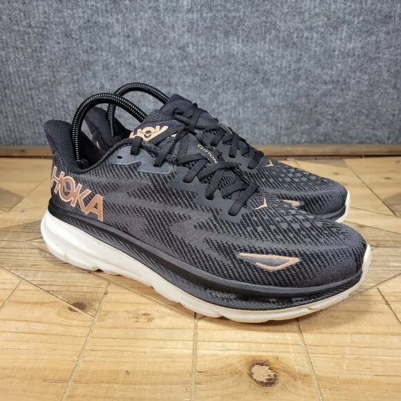 Hoka One One Womens Clifton 9 1127896 BRGL Black Running Shoes Sneaker Size 10 B