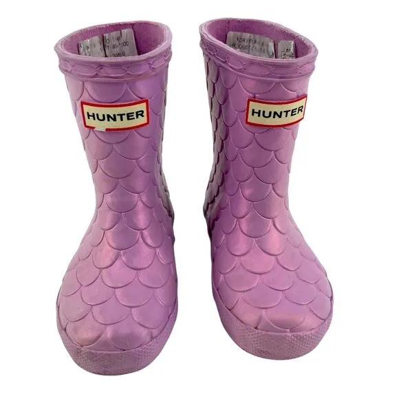 Hunter Little Girl’s Sea Dragon Iridescent Purple Waterproof Boots Size 6