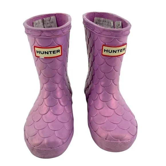 Hunter Little Girl’s Sea Dragon Iridescent Purple Waterproof Boots Size 6