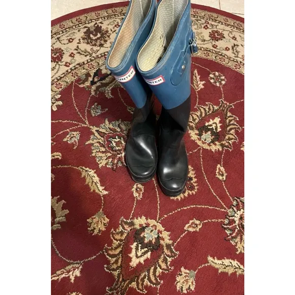 Hunter Waterproof High Rain Boots Colorblock Black and Teal Size Us M/7 F/8