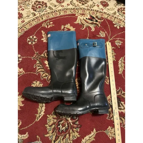 Hunter Waterproof High Rain Boots Colorblock Black and Teal Size Us M/7 F/8