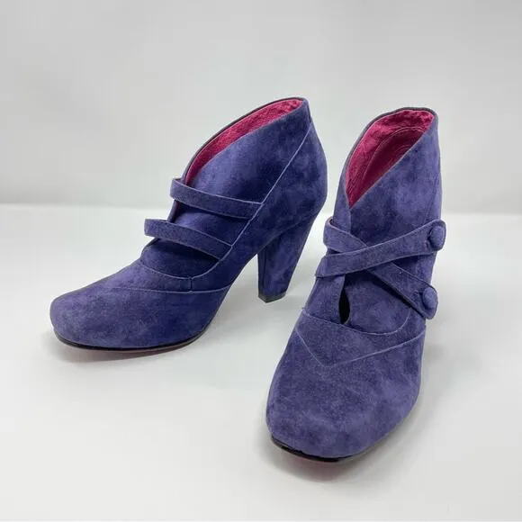 Hush Puppies | Purple Suede Shoes Heeled Booties 7.5