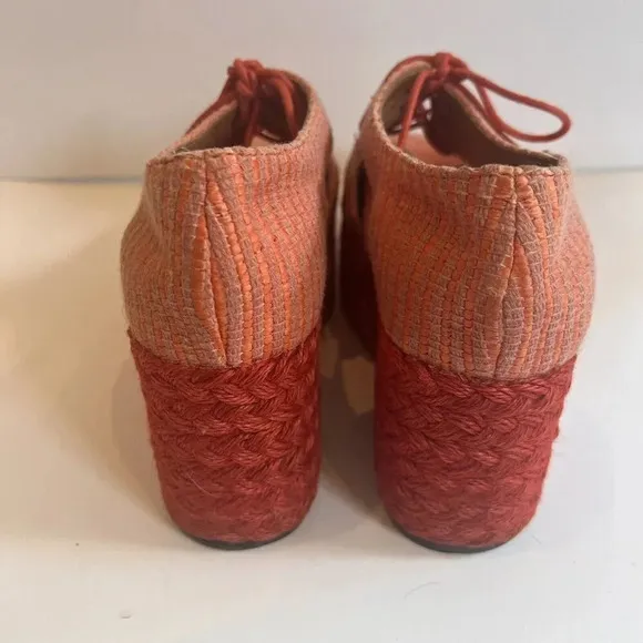 Jeffrey Campbell Tahiti Last Platform Clinton Raffia Oxford Tomato Size 8