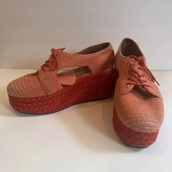 Jeffrey Campbell Tahiti Last Platform Clinton Raffia Oxford Tomato Size 8