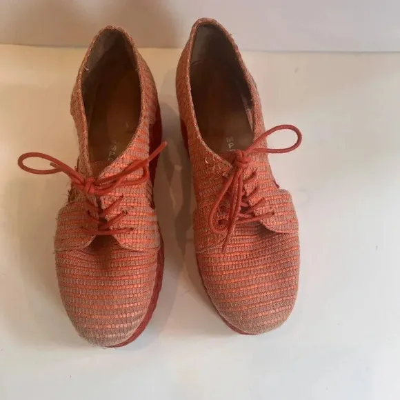 Jeffrey Campbell Tahiti Last Platform Clinton Raffia Oxford Tomato Size 8