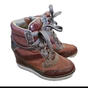 Jeffrey Campbell Womens Brown Leather Hidden Wedge High Top Sneaker 7.5