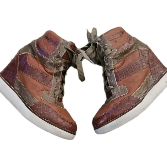 Jeffrey Campbell Womens Brown Leather Hidden Wedge High Top Sneaker 7.5