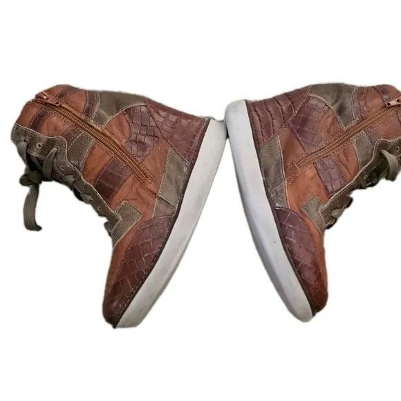 Jeffrey Campbell Womens Brown Leather Hidden Wedge High Top Sneaker 7.5