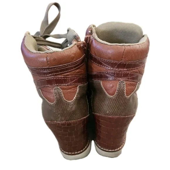 Jeffrey Campbell Womens Brown Leather Hidden Wedge High Top Sneaker 7.5