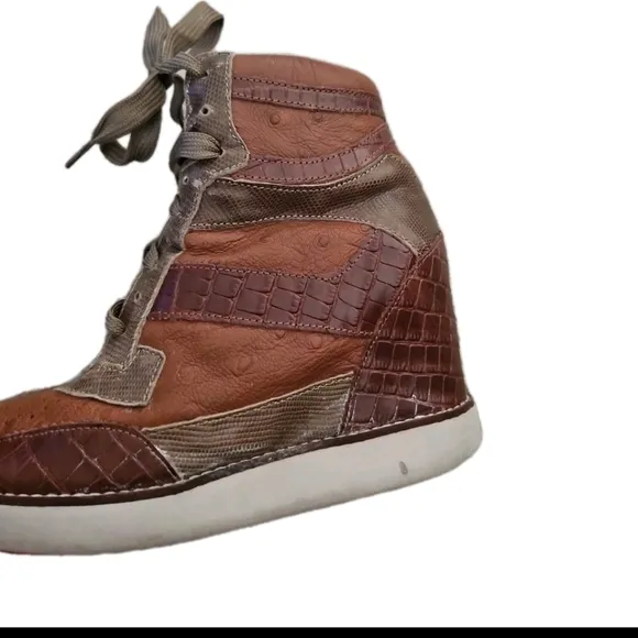 Jeffrey Campbell Womens Brown Leather Hidden Wedge High Top Sneaker 7.5