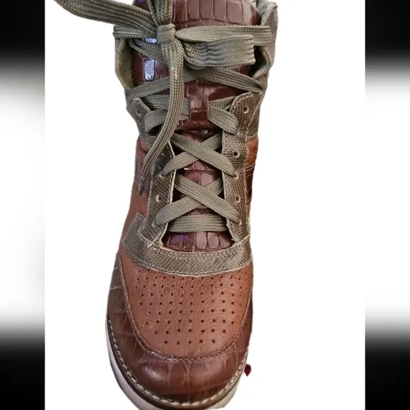 Jeffrey Campbell Womens Brown Leather Hidden Wedge High Top Sneaker 7.5