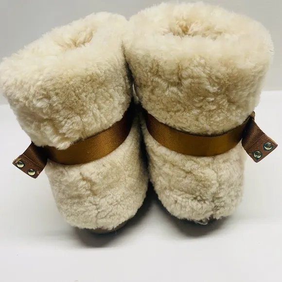 Jessica Simpson Shearling Suede Mukluk Boots Tan Buckle Size 8/8.5 Apres Ski