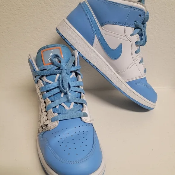 Jordan Blue and White High-Top Sneakers with Classic Design