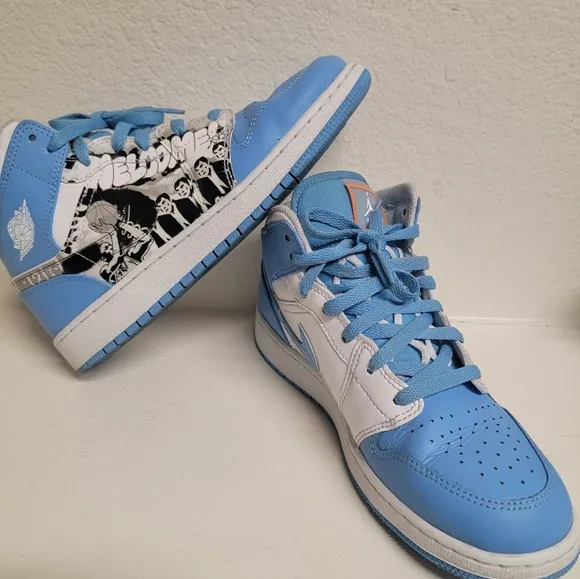 Jordan Blue and White High-Top Sneakers with Classic Design