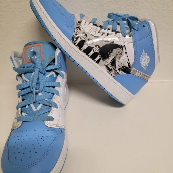 Jordan Blue and White High-Top Sneakers with Classic Design