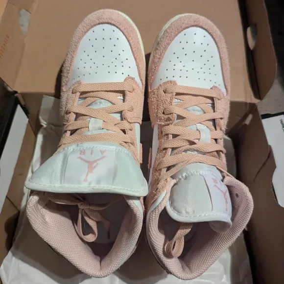 Jordan Pink and White Mid-Top Sneakers