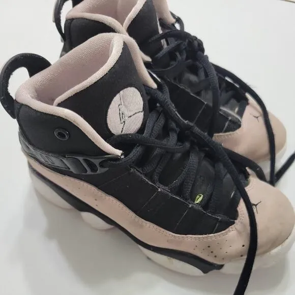 Jordan Shoes Girls 13 Pink Black White Lace Up High Top Black Jump Man Sneakers
