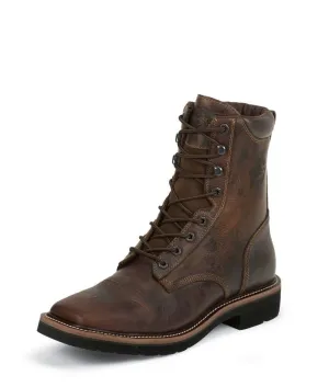 Justin Mens Stampede Sq Lace Tan Work Boots