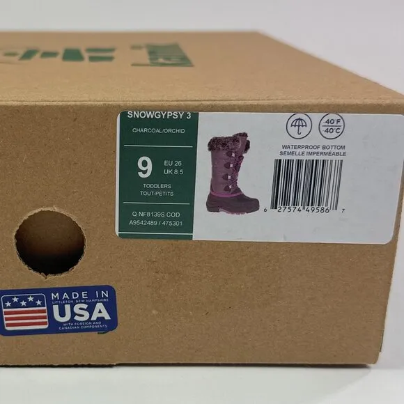Kamik Snow Gyspy 3 Toddler Purple Gray Animal Print Waterproof Winter Snow Boots