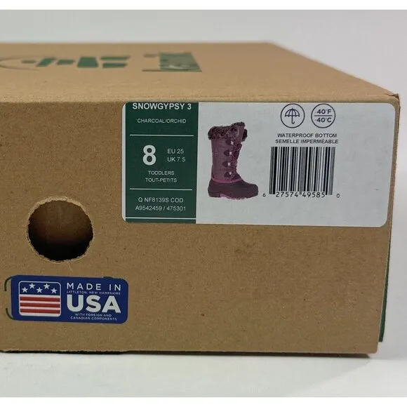 Kamik Snow Gyspy 3 Toddler Purple Gray Animal Print Waterproof Winter Snow Boots