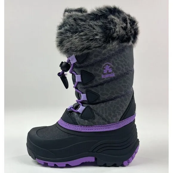 Kamik Snow Gyspy 3 Toddler Purple Gray Animal Print Waterproof Winter Snow Boots
