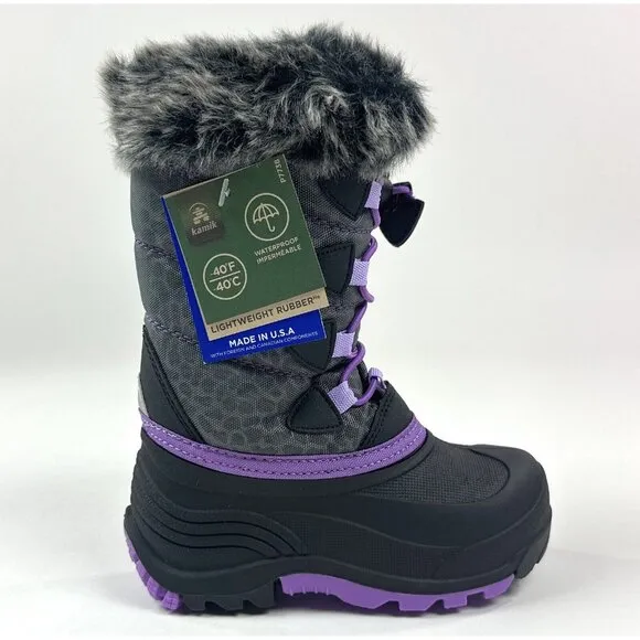 Kamik Snow Gyspy 3 Toddler Purple Gray Animal Print Waterproof Winter Snow Boots