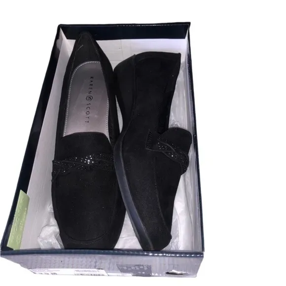 Karen Scott Womens Closed Toe Slip-on Joonne Loafer Shoes Black Micro 9.5 M NWT