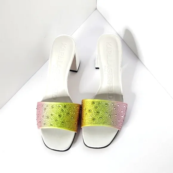 KARL LAGERFELD Women's Multi-Color Pera Rhinestone Slide Sandal Size 9.5