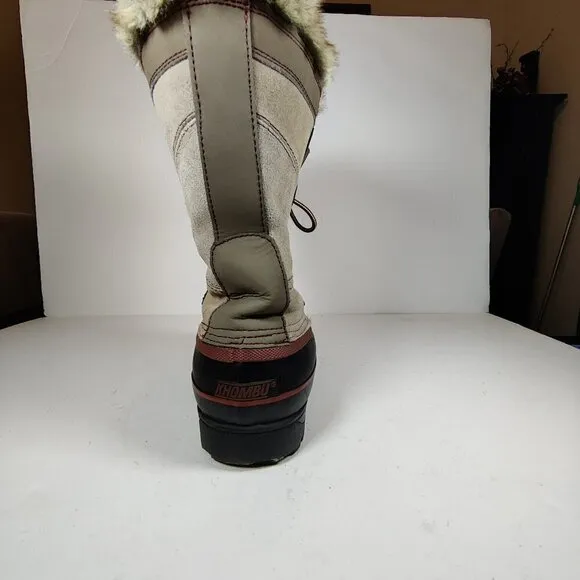 Khombu Womens North Star Waterproof Winter Boots Tan Sz 9, Leather, Fur inside.