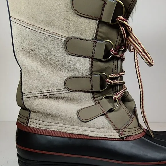 Khombu Womens North Star Waterproof Winter Boots Tan Sz 9, Leather, Fur inside.