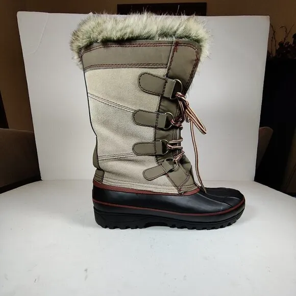 Khombu Womens North Star Waterproof Winter Boots Tan Sz 9, Leather, Fur inside.