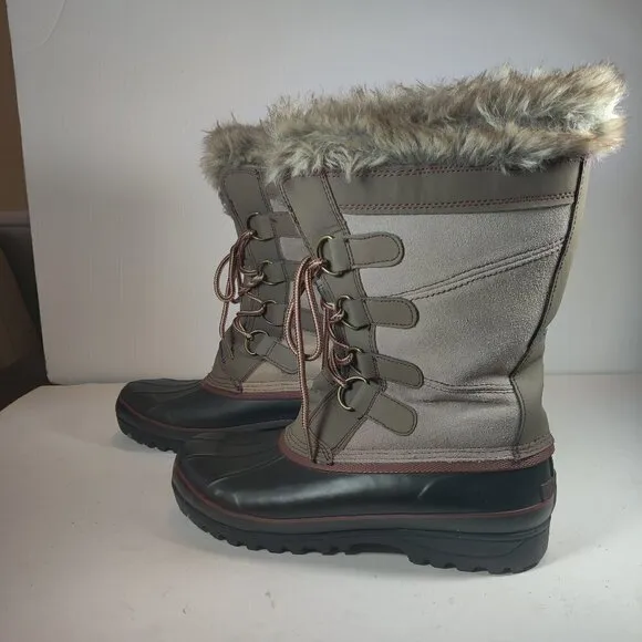 Khombu Womens North Star Waterproof Winter Boots Tan Sz 9, Leather, Fur inside.