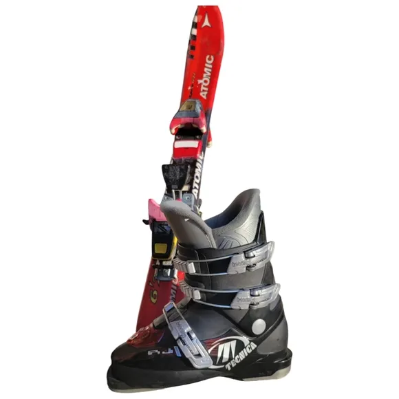 Kids Ski Boots and Skis - Red and Gray