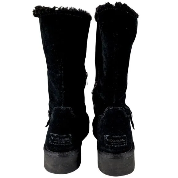 Koolaburra Ugg Kelissa Tall Boots US 11 Women Black Suede Faux Fur Strap Buckle