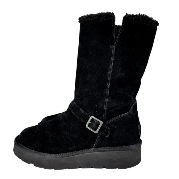 Koolaburra Ugg Kelissa Tall Boots US 11 Women Black Suede Faux Fur Strap Buckle