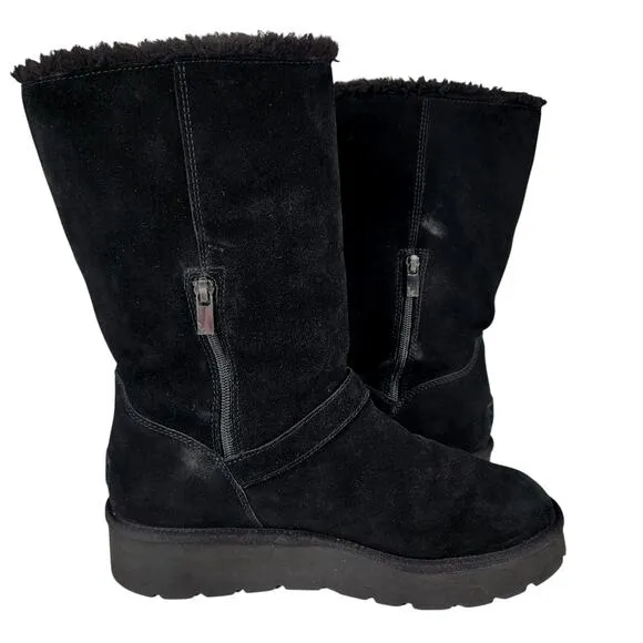 Koolaburra Ugg Kelissa Tall Boots US 11 Women Black Suede Faux Fur Strap Buckle