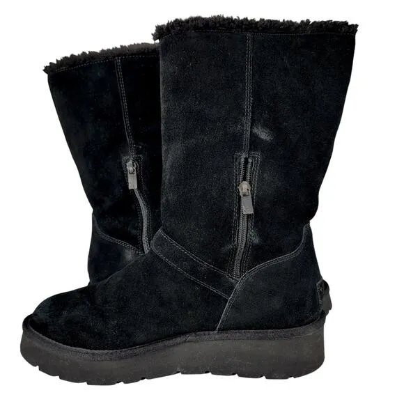 Koolaburra Ugg Kelissa Tall Boots US 11 Women Black Suede Faux Fur Strap Buckle