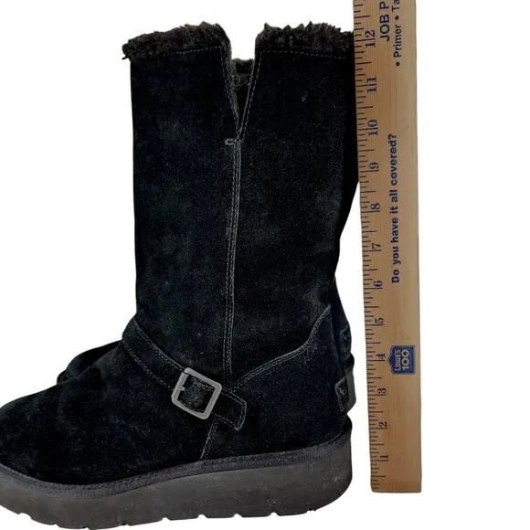 Koolaburra Ugg Kelissa Tall Boots US 11 Women Black Suede Faux Fur Strap Buckle