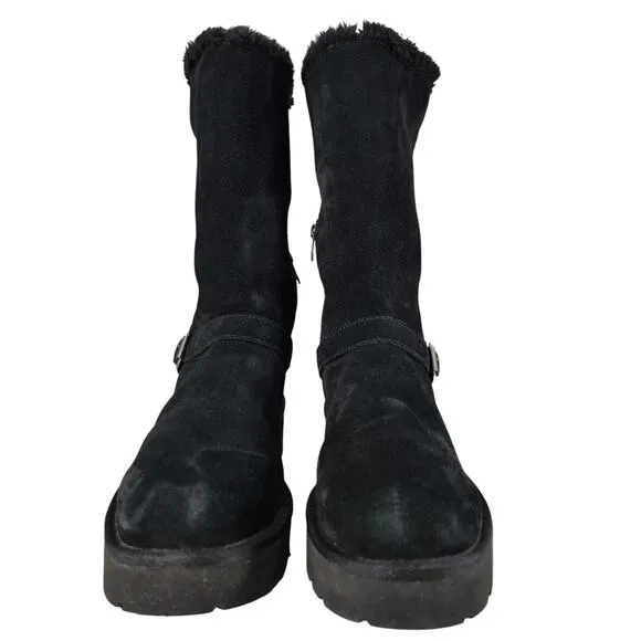 Koolaburra Ugg Kelissa Tall Boots US 11 Women Black Suede Faux Fur Strap Buckle