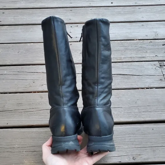 La CANADIENNE Shearling Fur Black Leather Alexa Alex Winter Snow Rain Boots 8.5
