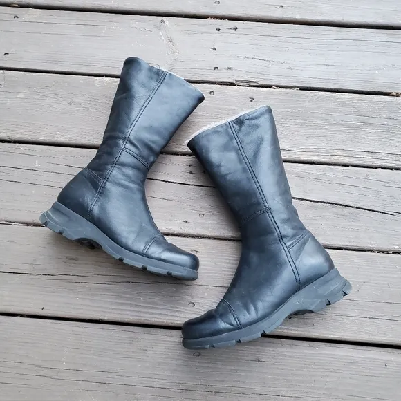 La CANADIENNE Shearling Fur Black Leather Alexa Alex Winter Snow Rain Boots 8.5