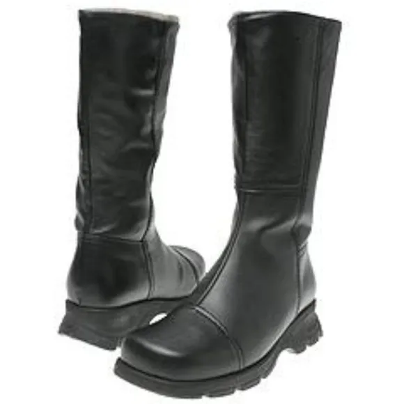 La CANADIENNE Shearling Fur Black Leather Alexa Alex Winter Snow Rain Boots 8.5