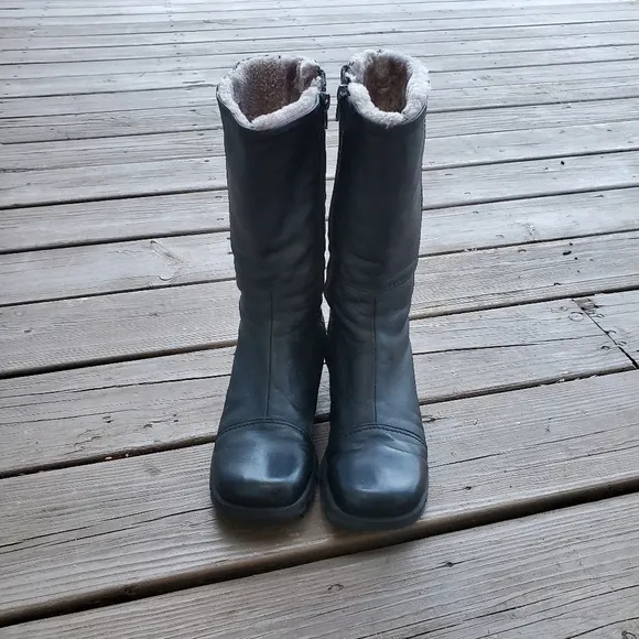 La CANADIENNE Shearling Fur Black Leather Alexa Alex Winter Snow Rain Boots 8.5