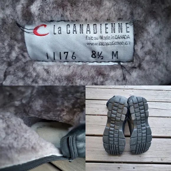 La CANADIENNE Shearling Fur Black Leather Alexa Alex Winter Snow Rain Boots 8.5