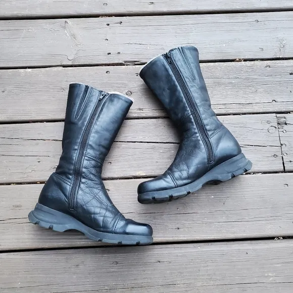 La CANADIENNE Shearling Fur Black Leather Alexa Alex Winter Snow Rain Boots 8.5