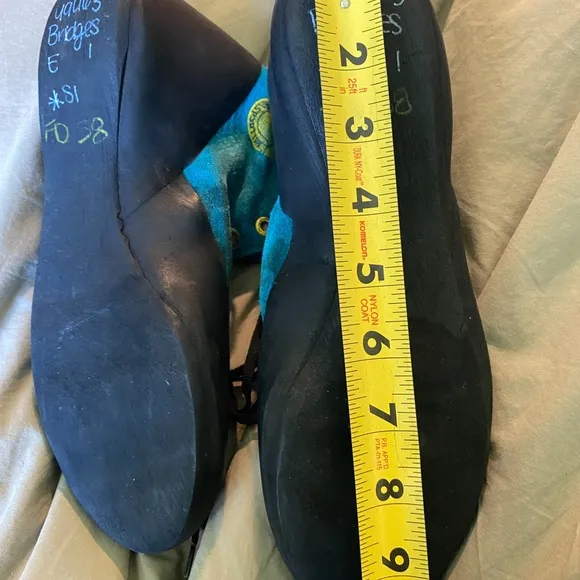 La Sportiva Teal and Black ‘Climbing On The Moon’ Climbing Shoes with new soles