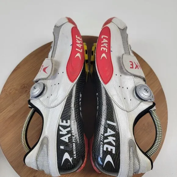 Lake CX401 SPDPLY Carbon Cycling Shoes White/Red BOA EU 45 10.5-11 US