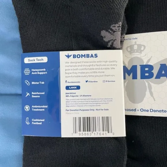 Large Bombas Ankle Socks x 10 pairs BUNDLE Black NEW LOT UNISEX MENS ATHLETIC
