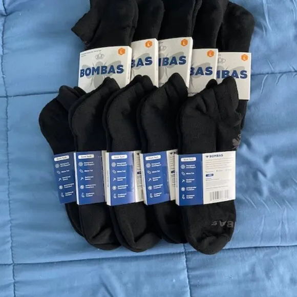 Large Bombas Ankle Socks x 10 pairs BUNDLE Black NEW LOT UNISEX MENS ATHLETIC