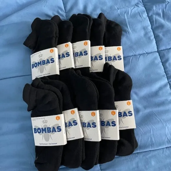 Large Bombas Ankle Socks x 10 pairs BUNDLE Black NEW LOT UNISEX MENS ATHLETIC